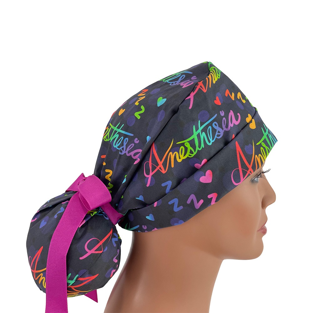 Turn Up Ponytail Medical Scrub Cap - Anesthesia Rainbow - Image 7