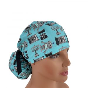 Ponytail Medical Scrub Cap - Surgery Robots - Aqua