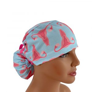 Ponytail Medical Scrub Cap - Mini Uterus Blue