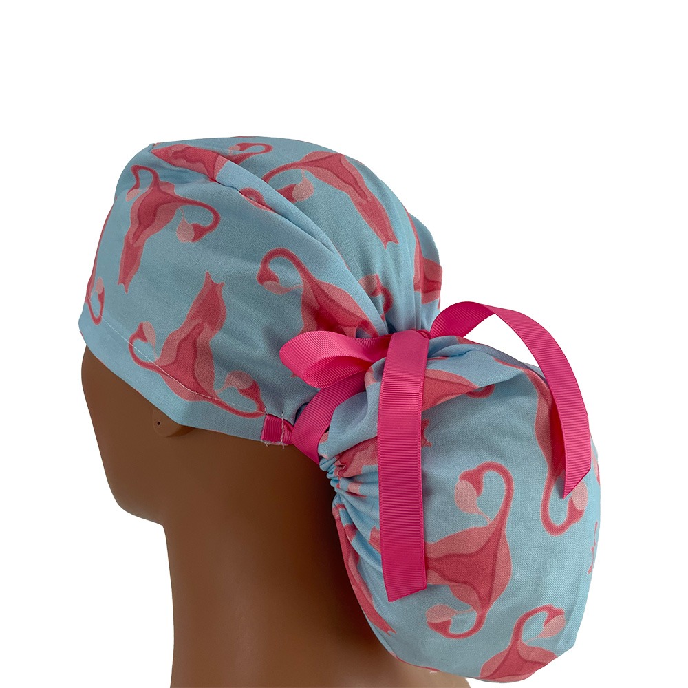 Ponytail Medical Scrub Cap - Mini Uterus Blue - Image 5