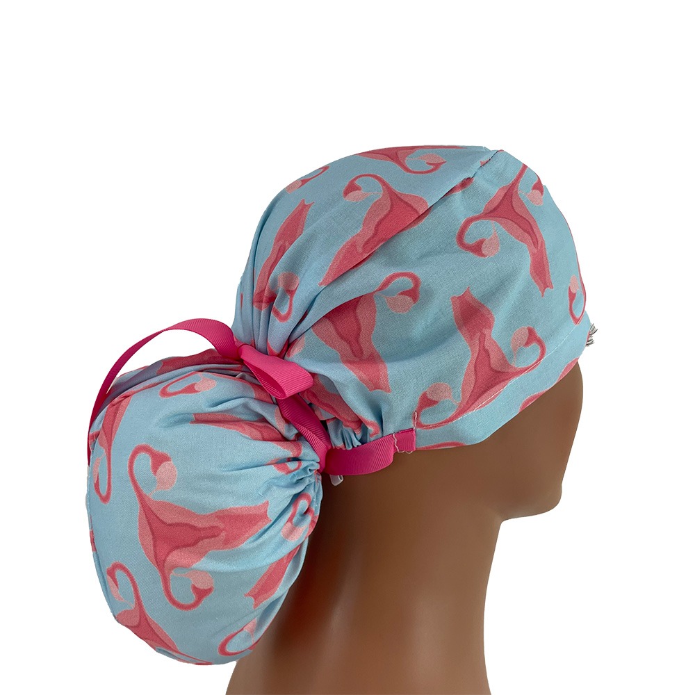 Ponytail Medical Scrub Cap - Mini Uterus Blue - Image 7