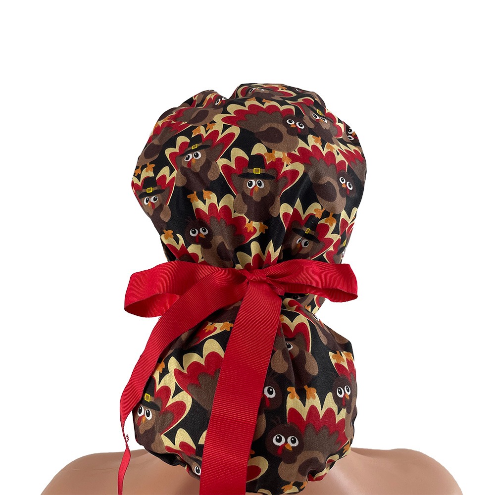 Turn Up Ponytail Medical Scrub Cap - Turkey Madness - Image 5