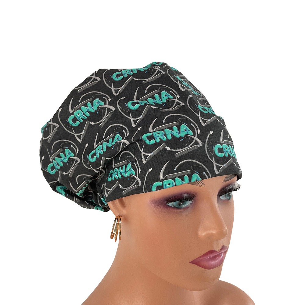 European Style Scrub Cap –CRNA Black w/Blue lettering - Image 13