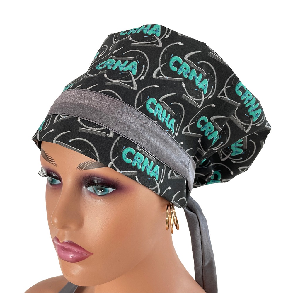 European Style Scrub Cap –CRNA Black w/Blue lettering - Image 12