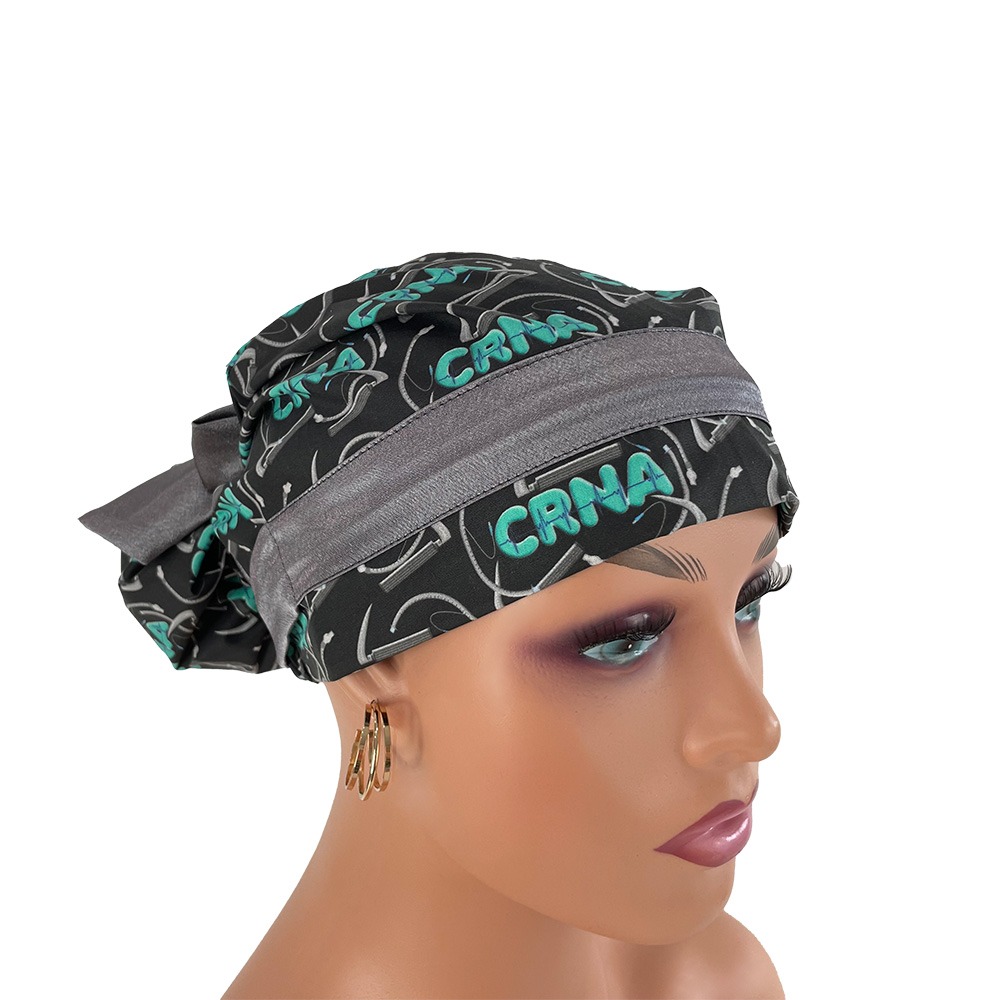 European Style Scrub Cap –CRNA Black w/Blue lettering - Image 4