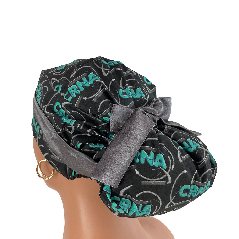 European Style Scrub Cap –CRNA Black w/Blue lettering - Image 6