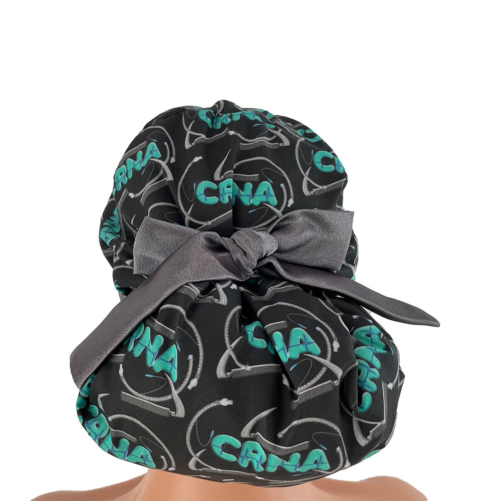 European Style Scrub Cap –CRNA Black w/Blue lettering - Image 7