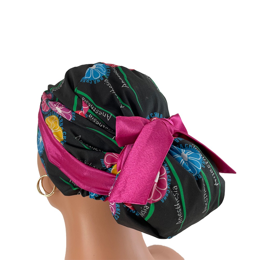European Style Scrub Cap – CRNA Whimsical Flowers - Image 3