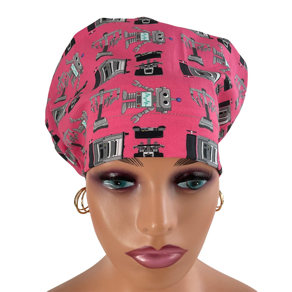 European Style Scrub Cap – Surgery Robots - Pink - Image 15