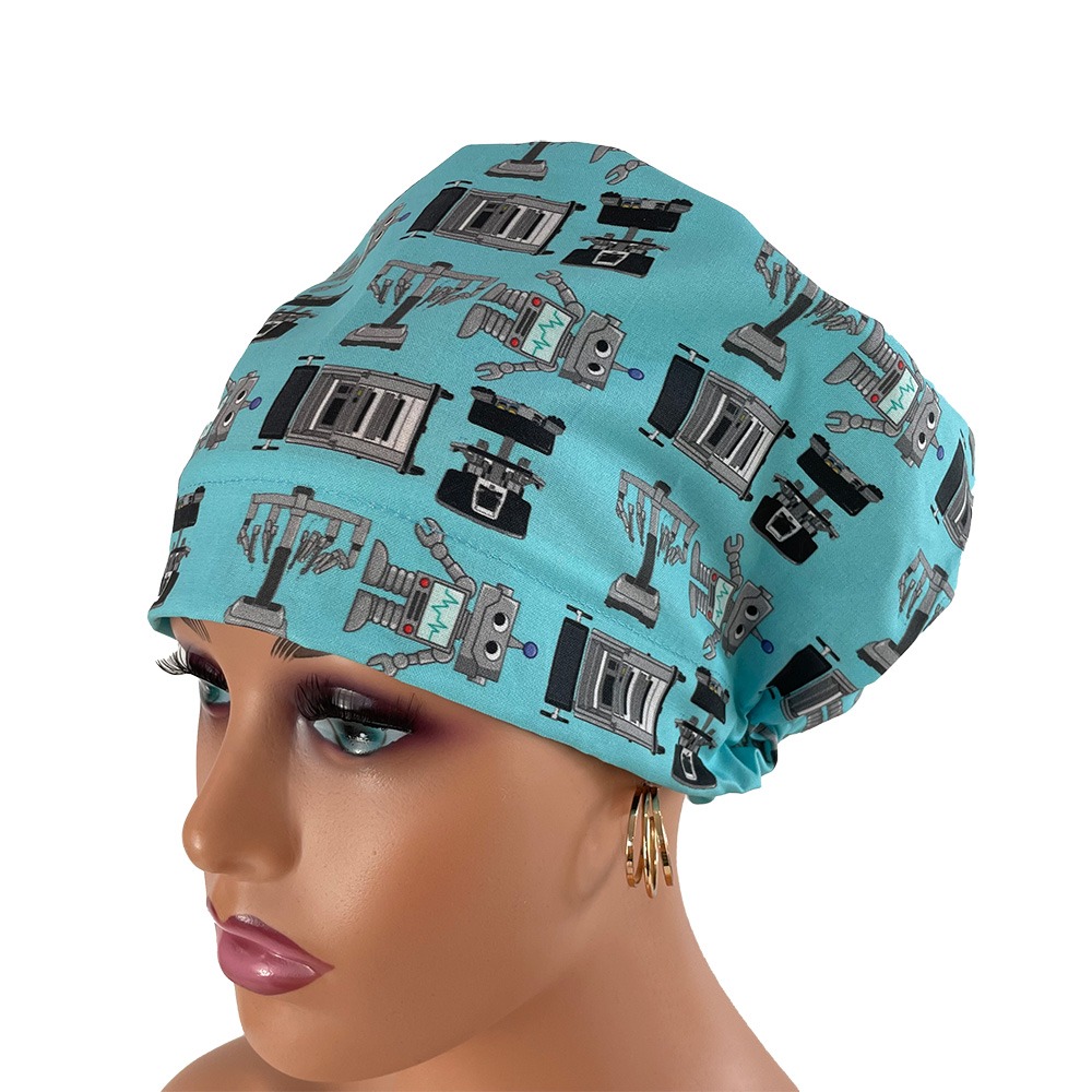 European Style Scrub Cap – Surgery Robots - Aqua - Image 15