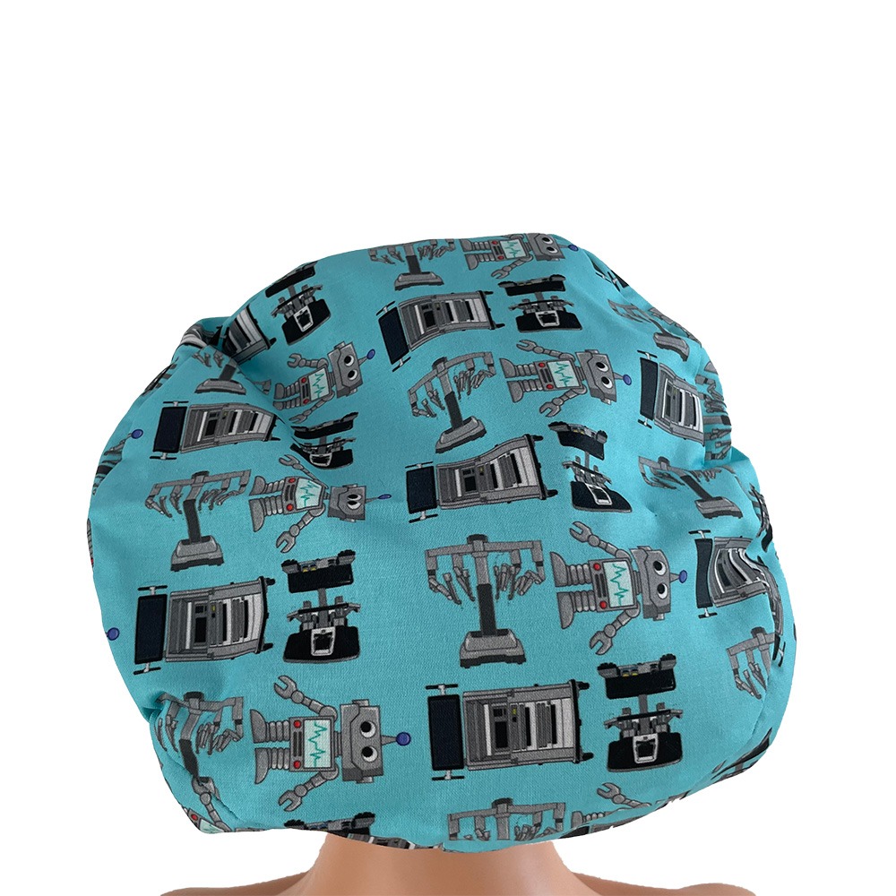 European Style Scrub Cap – Surgery Robots - Aqua - Image 16