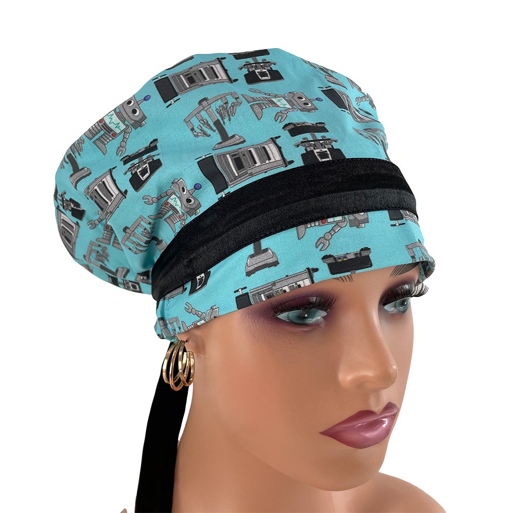 European Style Scrub Cap – Surgery Robots - Aqua - Image 10