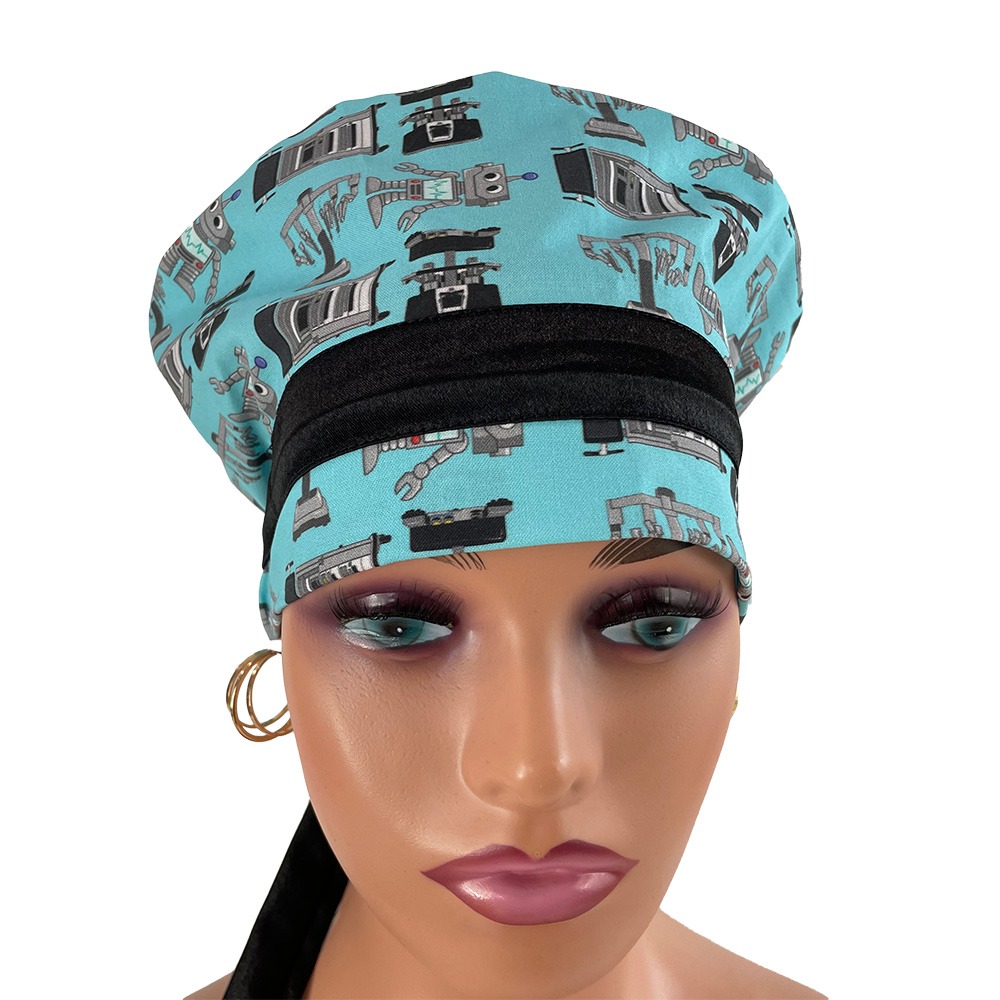 European Style Scrub Cap – Surgery Robots - Aqua - Image 11