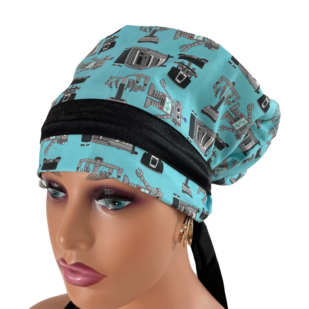 European Style Scrub Cap – Surgery Robots - Aqua - Image 12
