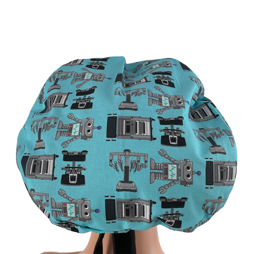 European Style Scrub Cap – Surgery Robots - Aqua - Image 4