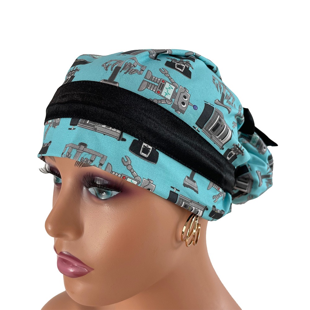 European Style Scrub Cap – Surgery Robots - Aqua - Image 6