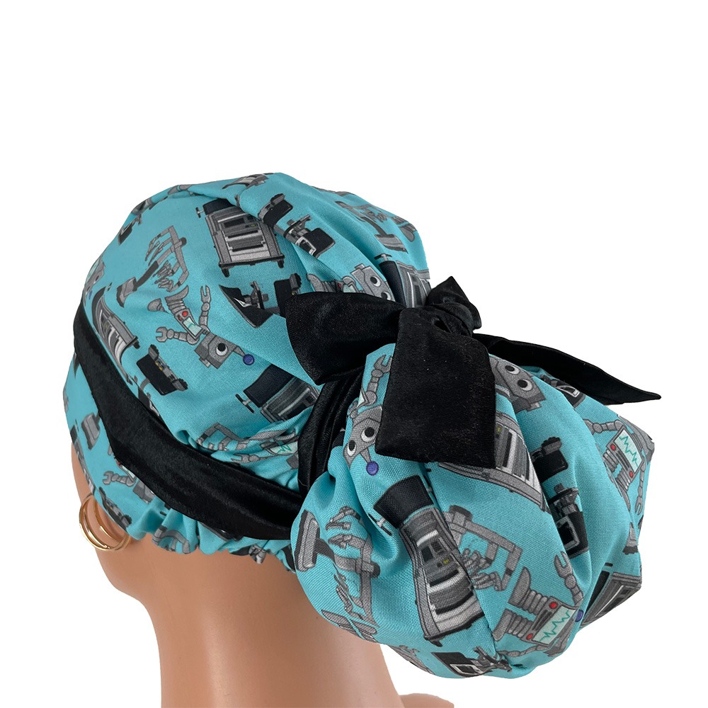 European Style Scrub Cap – Surgery Robots - Aqua - Image 7