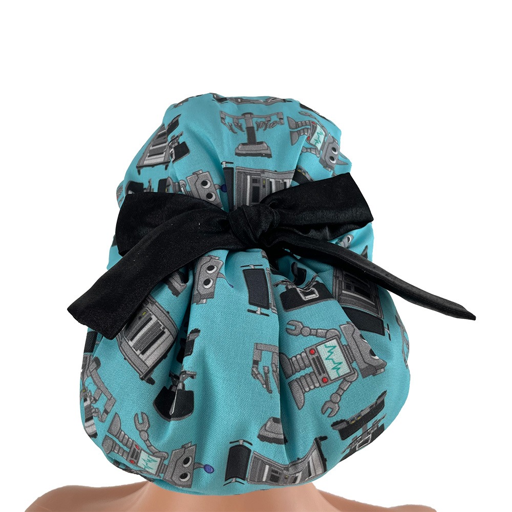 European Style Scrub Cap – Surgery Robots - Aqua - Image 8