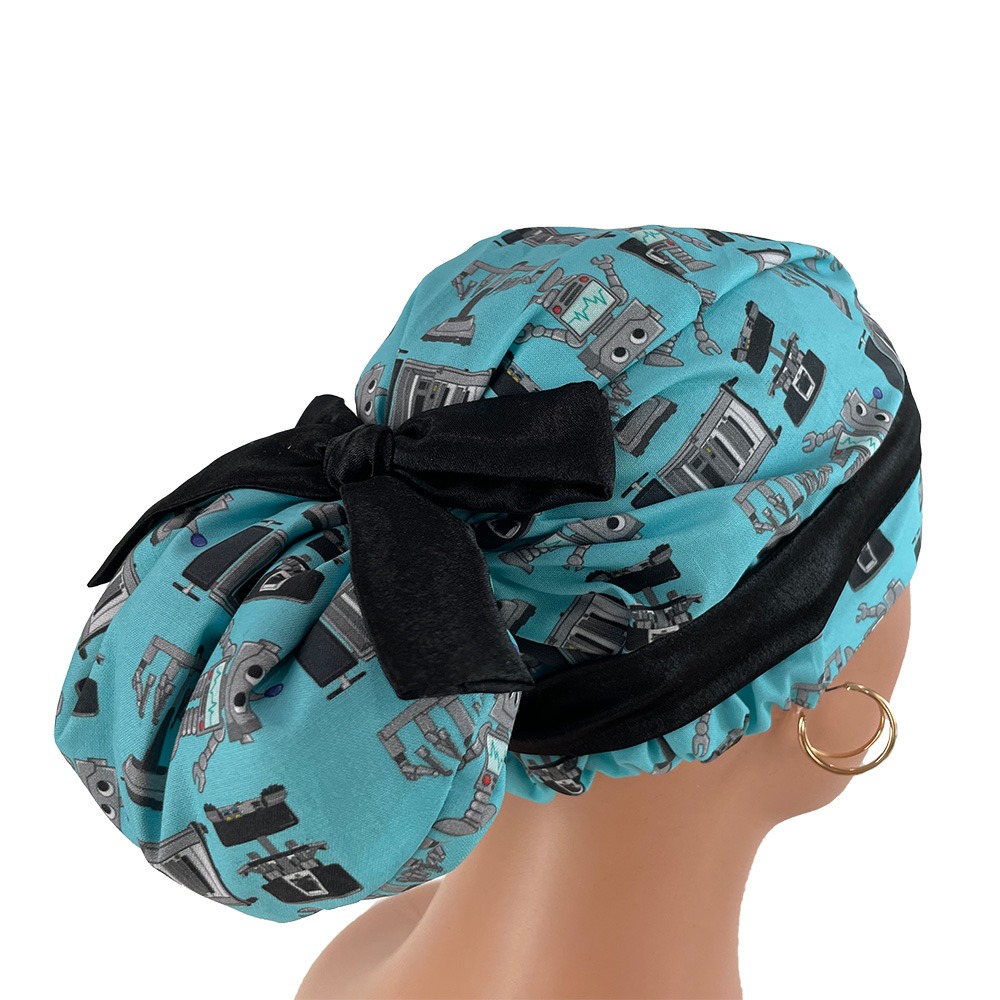 European Style Scrub Cap – Surgery Robots - Aqua - Image 9