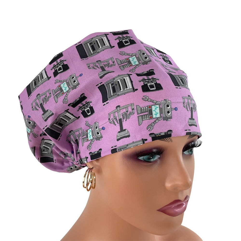 European Style Scrub Cap – Surgery Robots- Lite Purple - Image 10