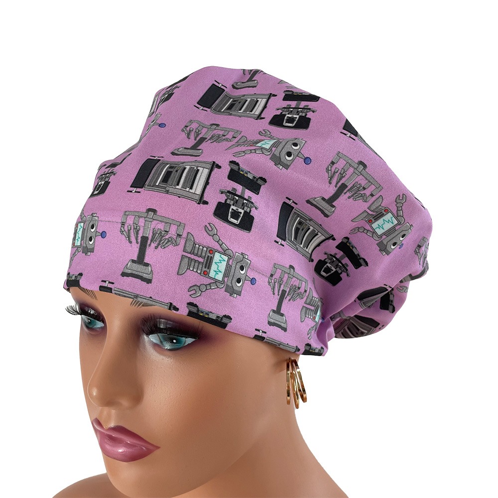 European Style Scrub Cap – Surgery Robots- Lite Purple - Image 12