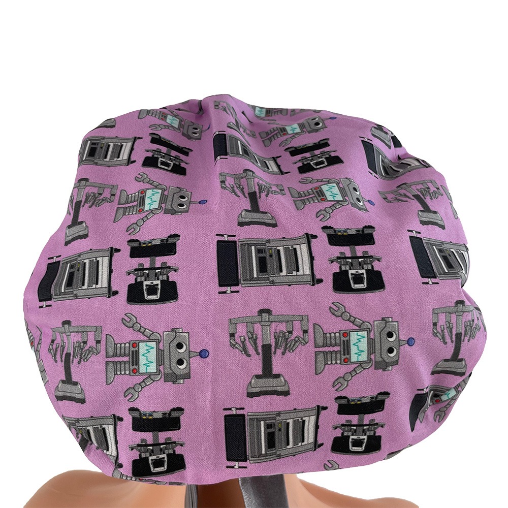 European Style Scrub Cap – Surgery Robots- Lite Purple - Image 4