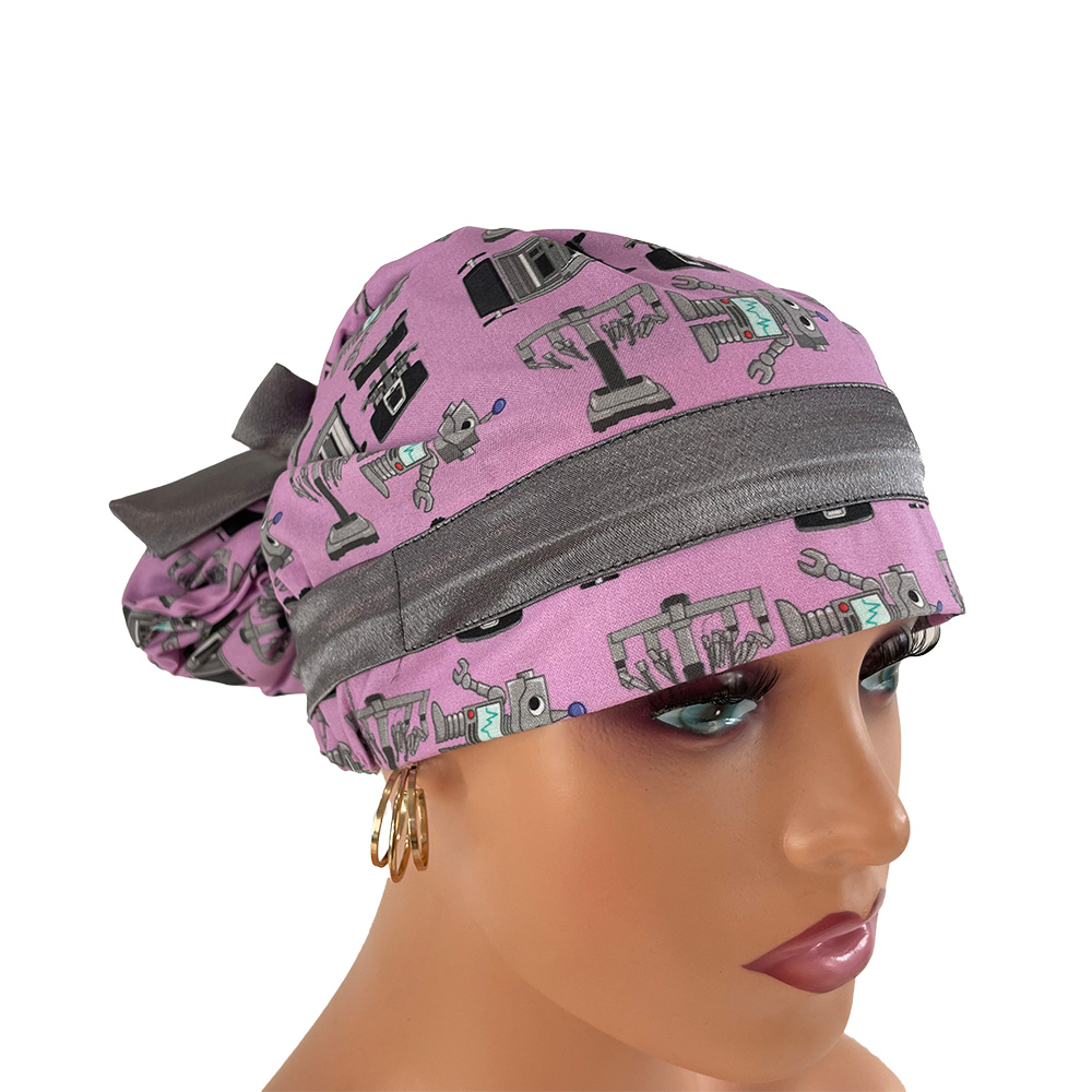 European Style Scrub Cap – Surgery Robots- Lite Purple - Image 5