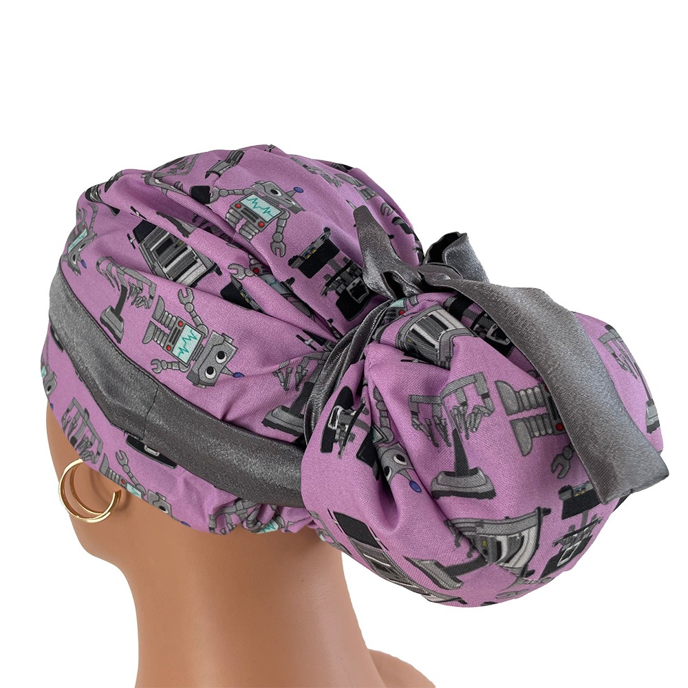European Style Scrub Cap – Surgery Robots- Lite Purple - Image 7