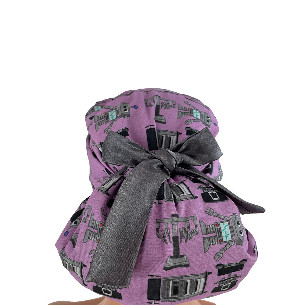 European Style Scrub Cap – Surgery Robots- Lite Purple - Image 8
