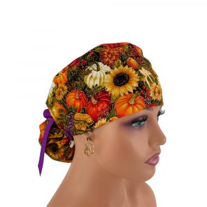 Ponytail Medical Scrub Cap-Pumpkins Golden Glitter Harvest