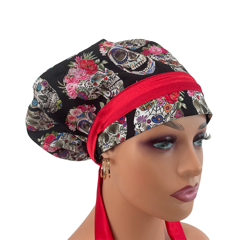 European Style Scrub Cap - Esperanza - Sugar Skulls and Flower Crowns - Image 7