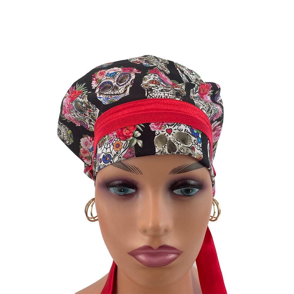 European Style Scrub Cap - Esperanza - Sugar Skulls and Flower Crowns - Image 8