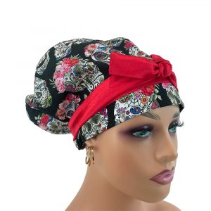 European Style Scrub Cap - Esperanza - Sugar Skulls and Flower Crowns