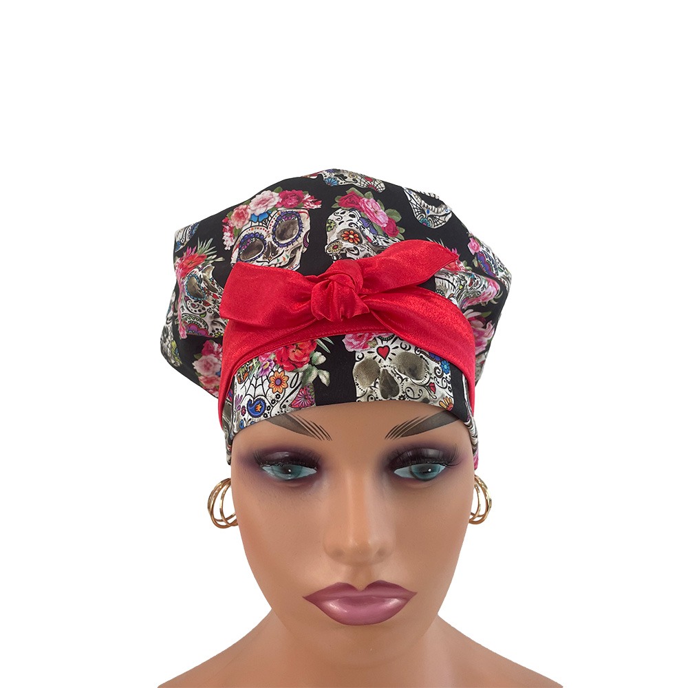European Style Scrub Cap - Esperanza - Sugar Skulls and Flower Crowns - Image 2