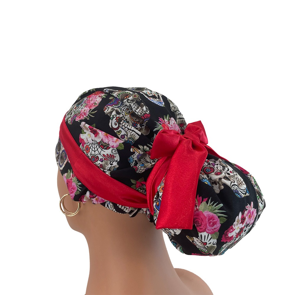 European Style Scrub Cap - Esperanza - Sugar Skulls and Flower Crowns - Image 4