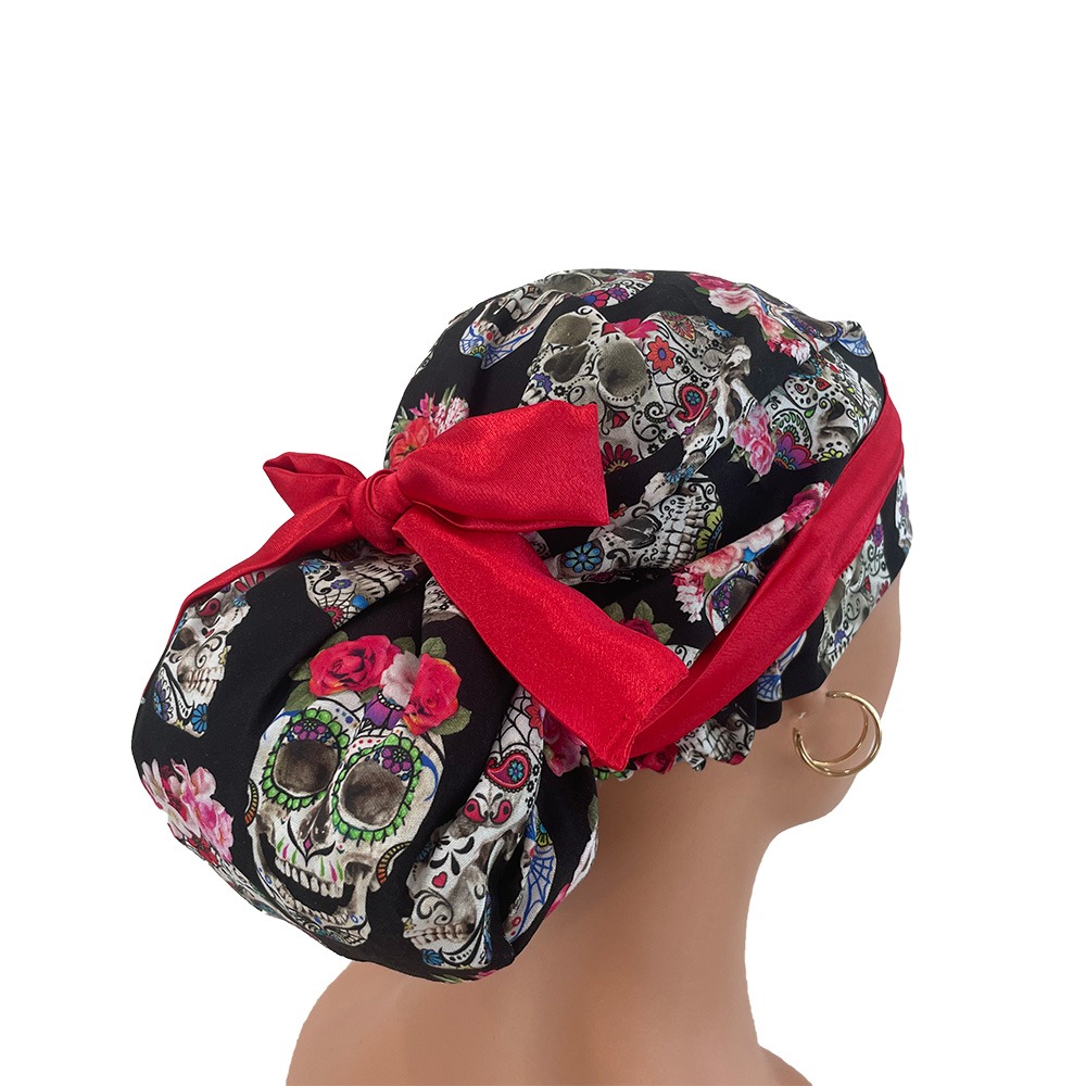European Style Scrub Cap - Esperanza - Sugar Skulls and Flower Crowns - Image 6