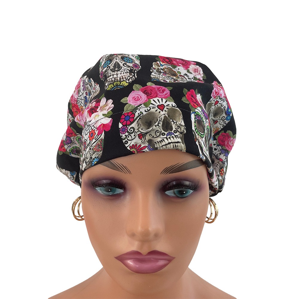 European Style Scrub Cap - Esperanza - Sugar Skulls and Flower Crowns - Image 11