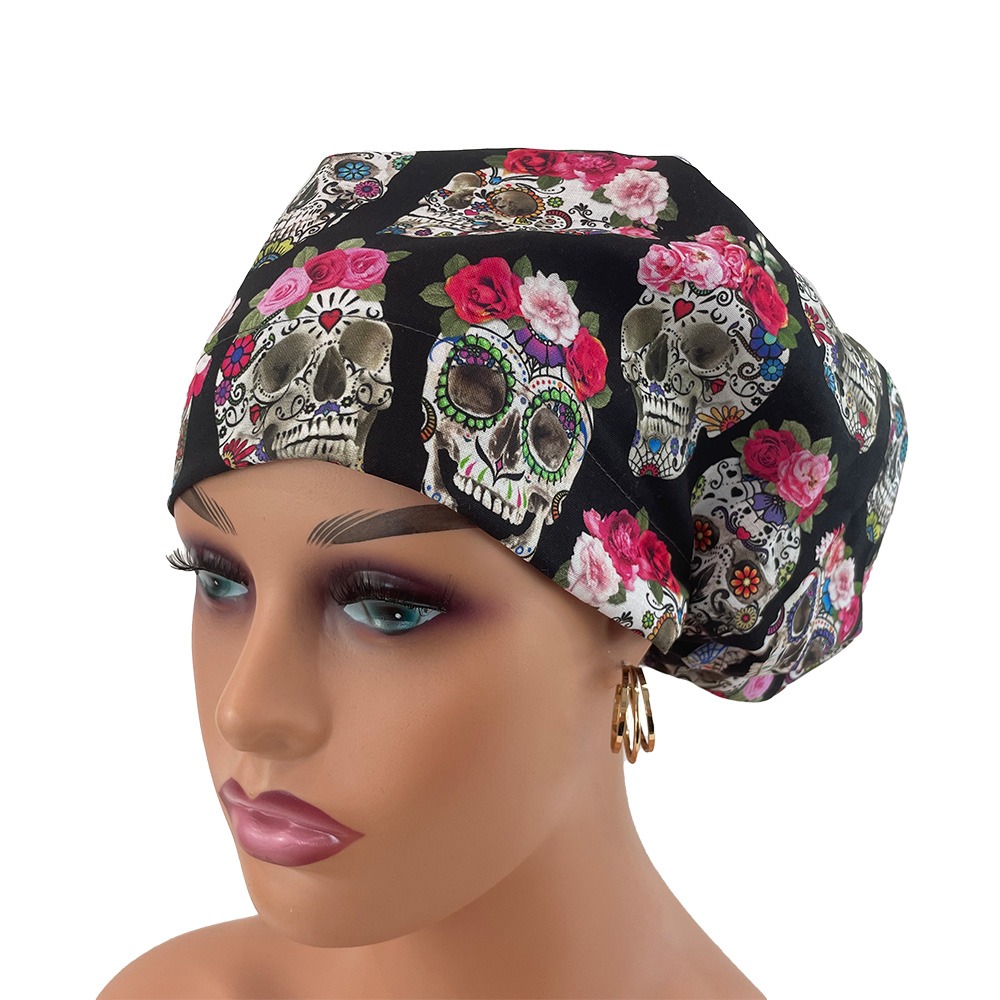 European Style Scrub Cap - Esperanza - Sugar Skulls and Flower Crowns - Image 12