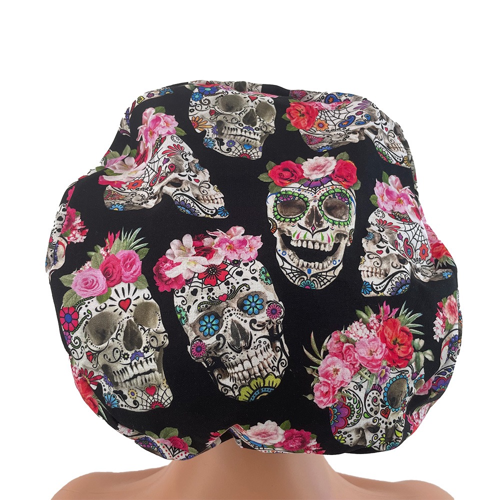 European Style Scrub Cap - Esperanza - Sugar Skulls and Flower Crowns - Image 13