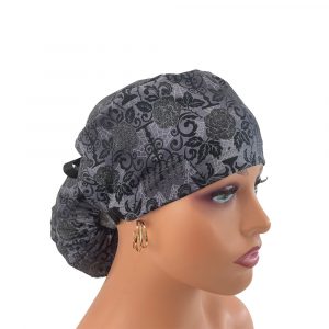 Ponytail Medical Scrub Cap - Totally Twilight-Gothic Halloween-Black/Glitter