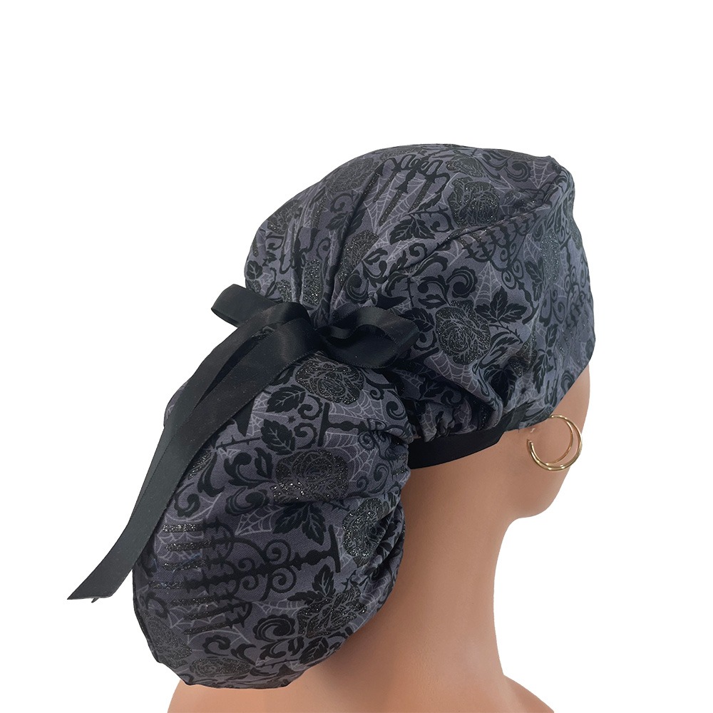 Ponytail Medical Scrub Cap - Totally Twilight-Gothic Halloween-Black/Glitter - Image 7