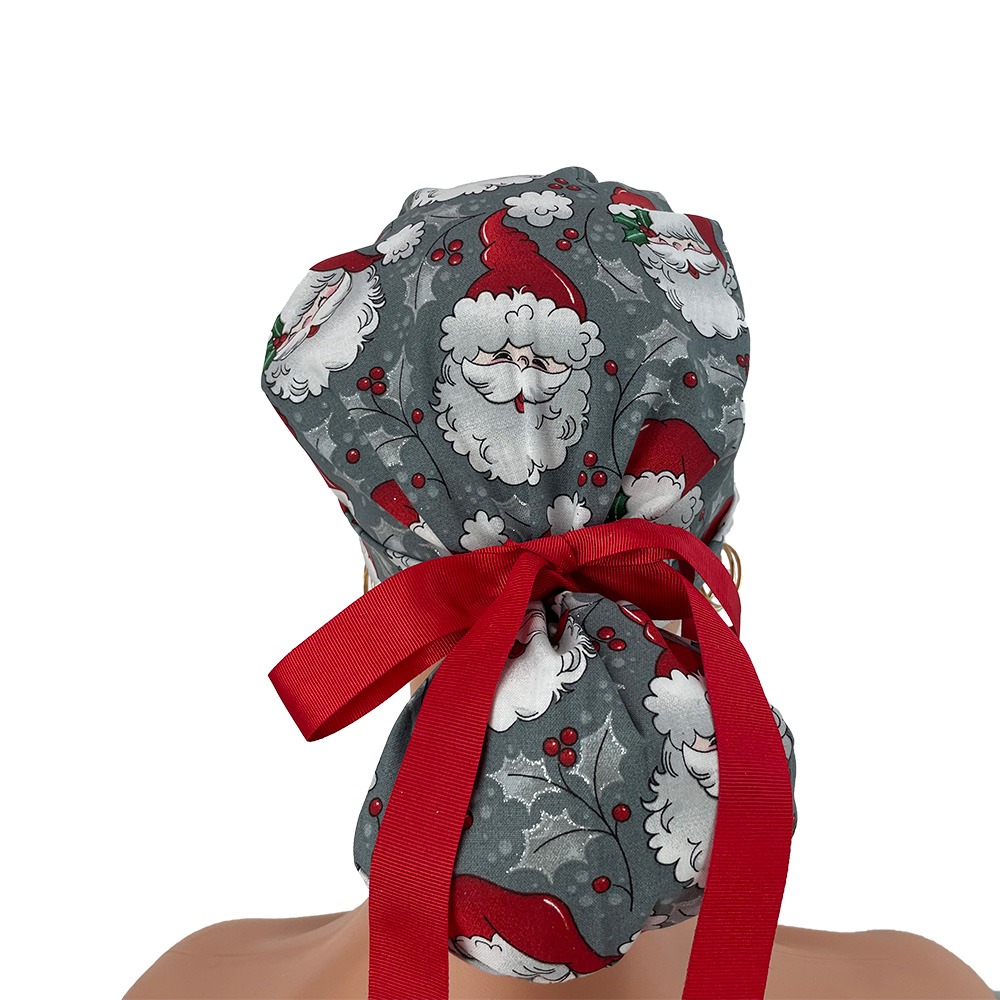Turn Up Ponytail Medical Scrub Cap - Happy Xmas - Windswept Santa - Image 5