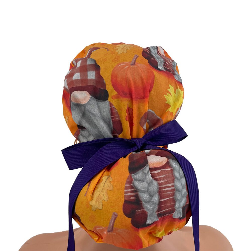 Turn Up Ponytail Medical Scrub Cap - Fall gnomes - Image 6