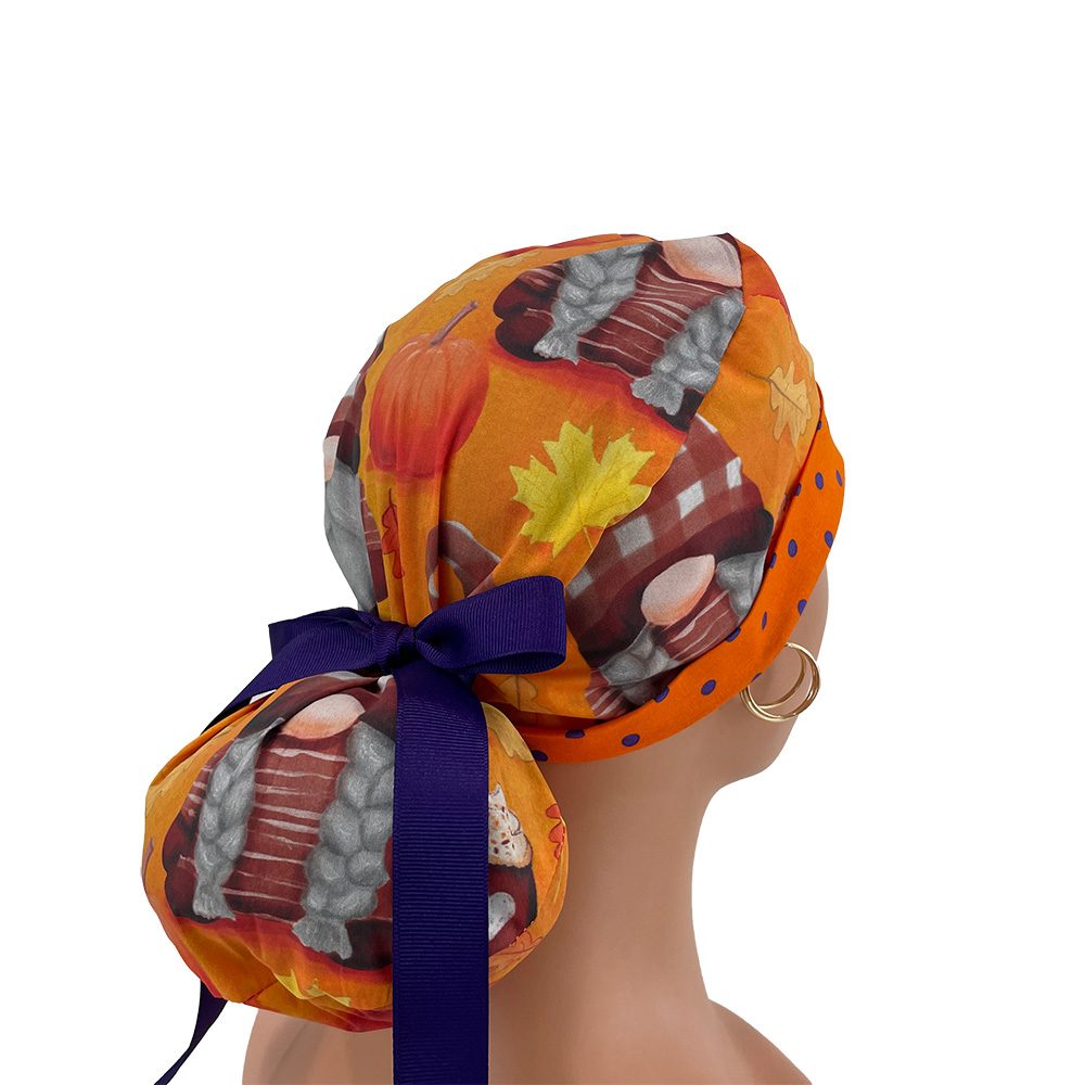 Turn Up Ponytail Medical Scrub Cap - Fall gnomes - Image 7