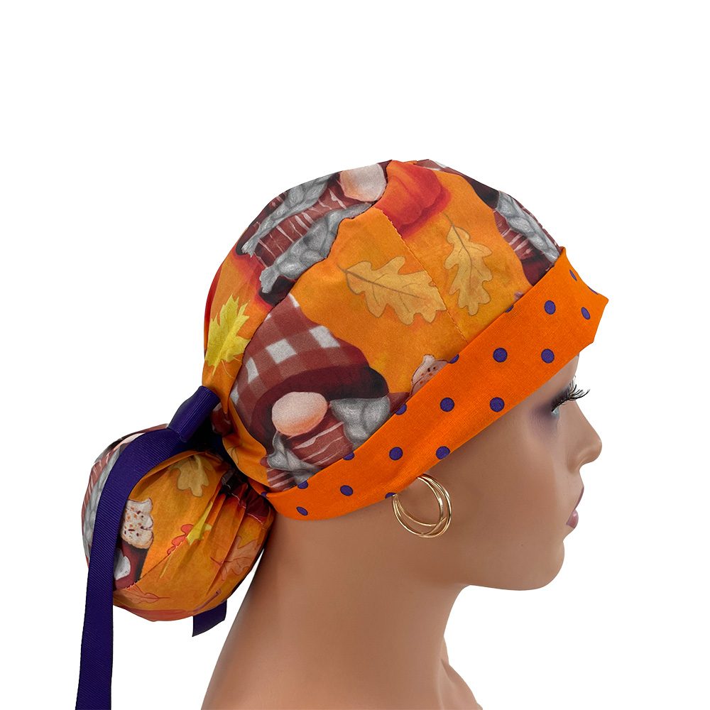 Turn Up Ponytail Medical Scrub Cap - Fall gnomes - Image 8