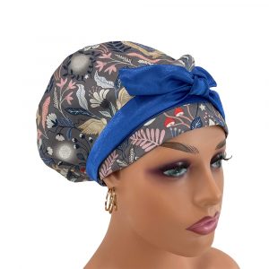 European Style Scrub Cap - Enchanted Owl in Dark Grey Metallic