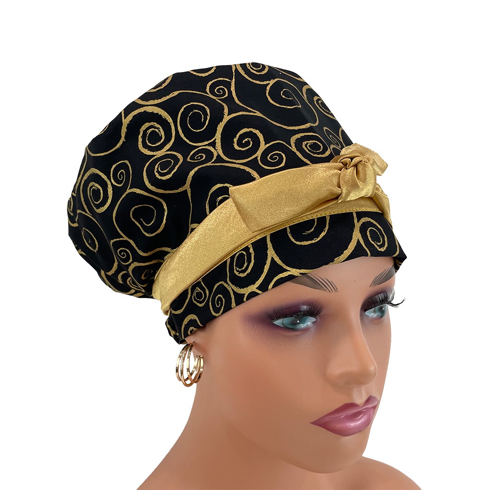 European Style Scrub Cap - Golden Swirls
