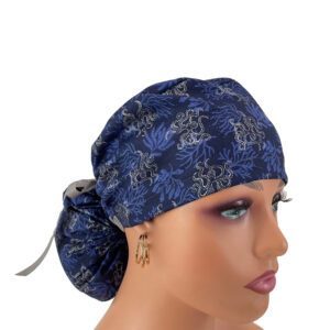 Ponytail Medical Scrub Cap – Octopus in Dark Blue Metallic