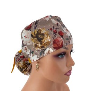 Ponytail Medical Scrub Cap – Autumn Flowers