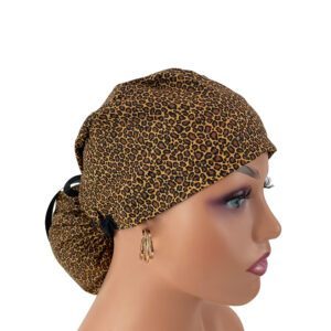 Ponytail Medical Scrub Cap – Cheetah Spots